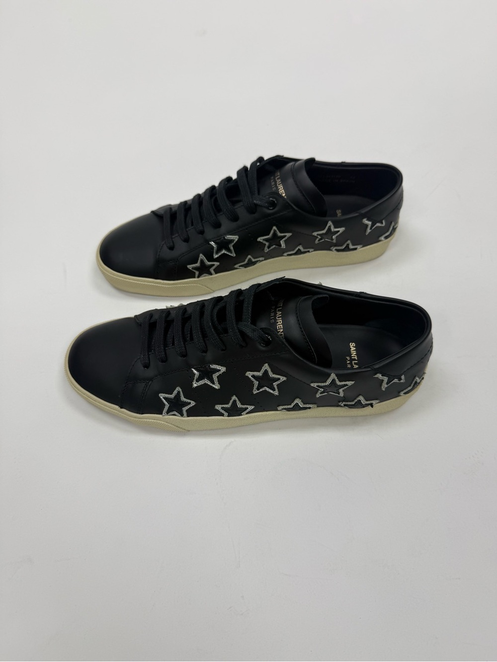 Saint Laurent Black Leather Star-Embroidered Low-Top Sneakers